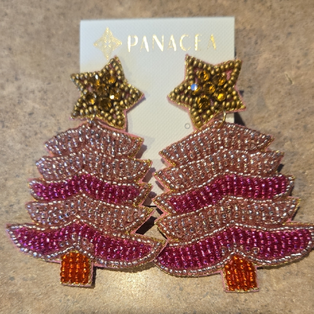 New Panacea Beaded Holiday Tree Earrings